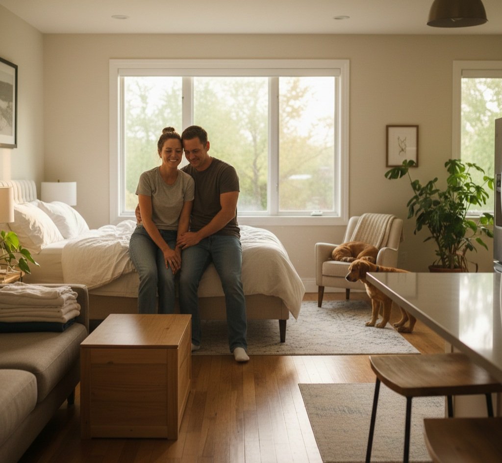 O casal descansando depois de uma bela organização na casa.