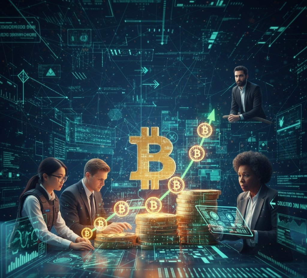 Um grupo de especialistas estudando como investir em bitcoin