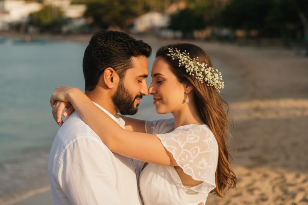 Um casal apaixonado em viagens em sua lua de mel